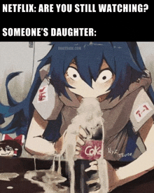 a cartoon of a girl drinking a bottle of coke ..