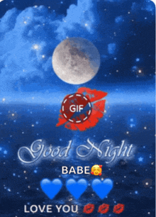 a gif of a full moon and the words " good night babe "
