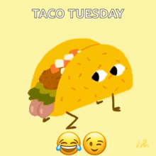 a taco with arms and legs and the words taco tuesday underneath it