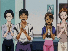 a group of anime characters are clapping in front of a poster that says ' princess '