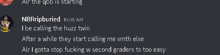 a screenshot of a conversation between nbrripburied and air the qbb is starting
