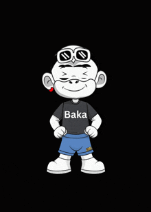 a cartoon character is wearing sunglasses and a shirt that says baka