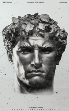 a statue of a man with the words save europe conquer your enemies and drink milk below it