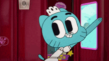 gumball from the amazing world of gumball is looking at himself in the mirror