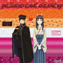 a man and a woman standing next to each other with the words gallant and dashing written above them