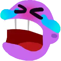 a purple cartoon character is crying with blue tears coming out of its eyes .