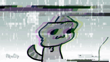 a cartoon drawing of a cat with a glitch effect and the words flip clip below it