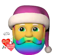 a cartoon santa with a rainbow colored beard