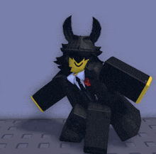 a cartoon character wearing a black suit and a black hat