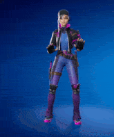a purple and black character with a gun