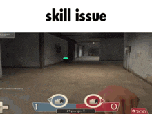 a screenshot of a video game with the words skill issue below it