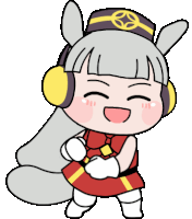 a cartoon drawing of a girl wearing headphones and a hat .