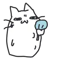 a drawing of a cat holding a blue object