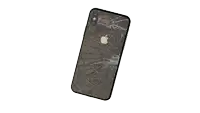 a cell phone with a broken screen shows the icons for instagram facebook and twitter