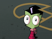 a cartoon character is standing in front of a yellow circle