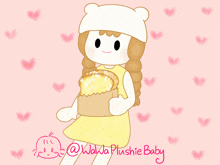 a drawing of a girl holding a loaf of bread with the name walda plushie baby on the bottom right