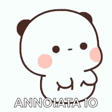 a cartoon panda bear with the words annoiata io written on it 's chest .