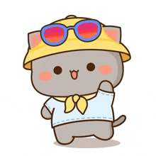 a cartoon cat wearing a hat and sunglasses is waving