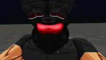 a cartoon character with red eyes and a mask