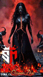 a woman in a black dress is standing in front of a sign that says zona