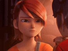 a close up of a cartoon character 's face with red hair