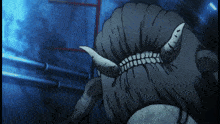 a cartoon drawing of a monster with horns