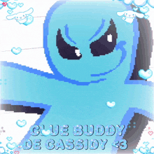 a pixel art drawing of a blue character named clue buddy