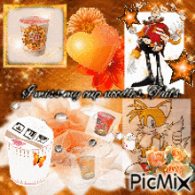 a collage of pictures with sonic the hedgehog tails and a cup of noodles