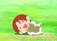 a cartoon of a person laying on the grass with the words yuki from lifeland mentioned