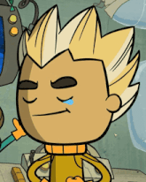 a cartoon character with a thumbs up and a tear running down his face