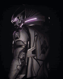 a black and white photo of a futuristic armored soldier
