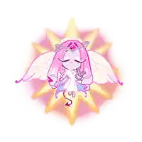 a cartoon drawing of an angel with pink hair and a devil tail