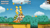 a screen shot of a video game where bowser is being attacked