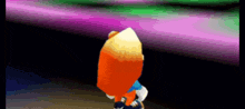 a cartoon character is standing in front of a pink background