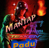 a poster for tekken padu shows a man in a hoodie
