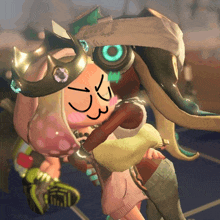 a video game character with a crown on her head is holding another character