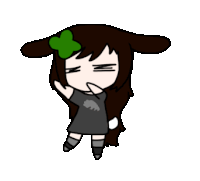 a cartoon girl with bunny ears and a green bow on her head