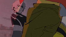 a cartoon of a girl with pink hair standing next to a boy with red hair