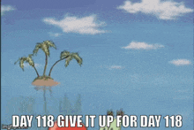 a cartoon of a crab holding a bell with the words day 118 give it up for day 118