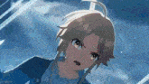 a close up of a person 's face in a video game with a sword in their hand .
