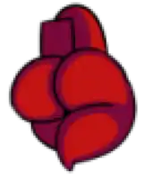 a pixel art drawing of a red heart on a white background .
