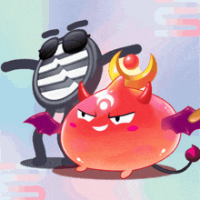 a cartoon of a devil with a crescent moon on his head