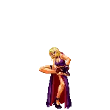 a pixel art illustration of a woman in a purple dress holding a sword .