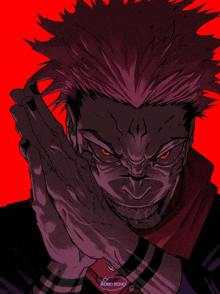 a drawing of a man with a red background and the name zero xchan