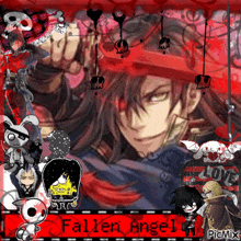 a picture of fallen angel is surrounded by other cartoon characters