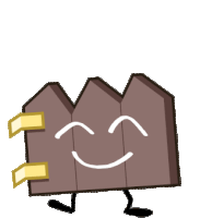 a cartoon drawing of a fence with arms and legs and a smiling face
