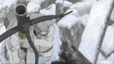 a cartoon of a man holding a gun in a snowy landscape