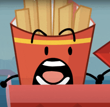 a cartoon drawing of a french fries box with a surprised face