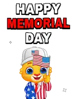 a cartoon character holding an american flag with the words happy memorial day written above him