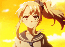 a girl with a ponytail is wearing a sailor suit